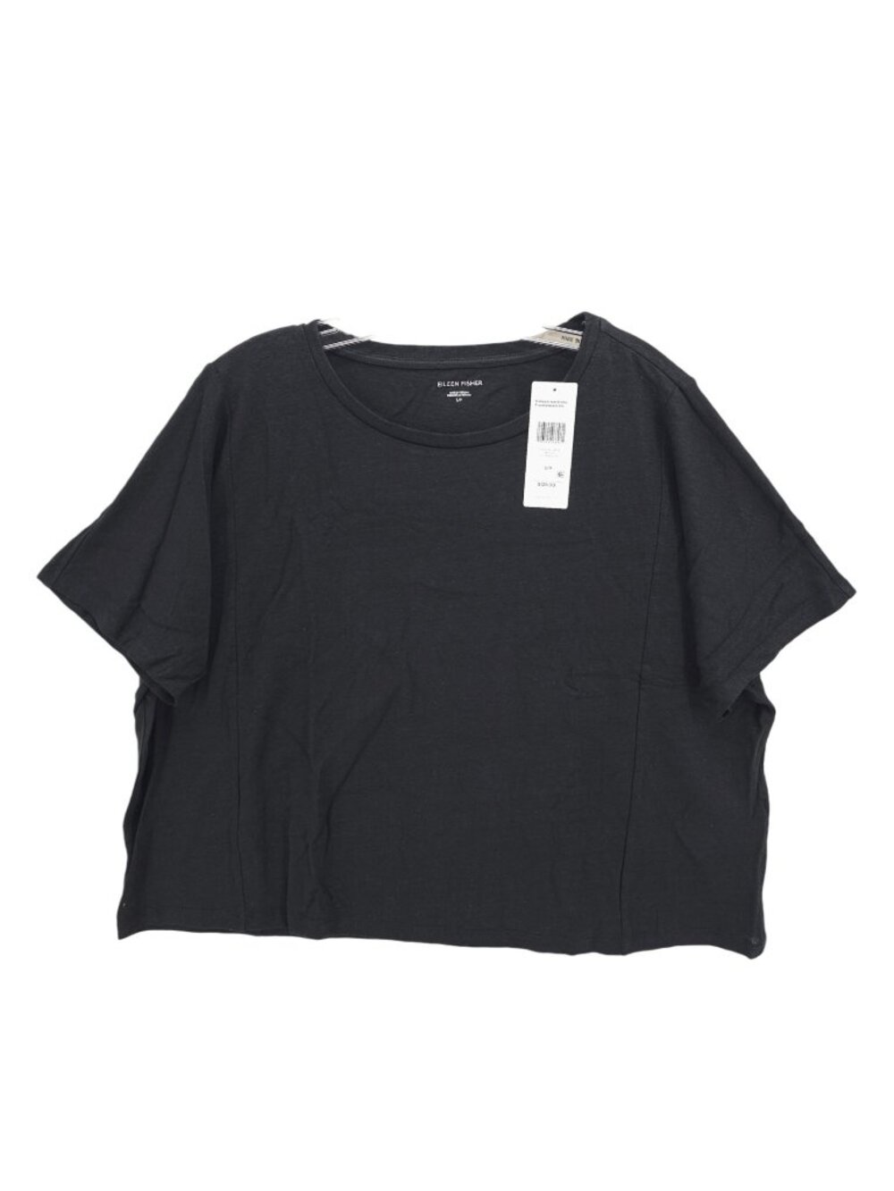 NWT EILEEN FISHER Black Dolman Tee 100% Organic Linen Boxy Cut SMALL